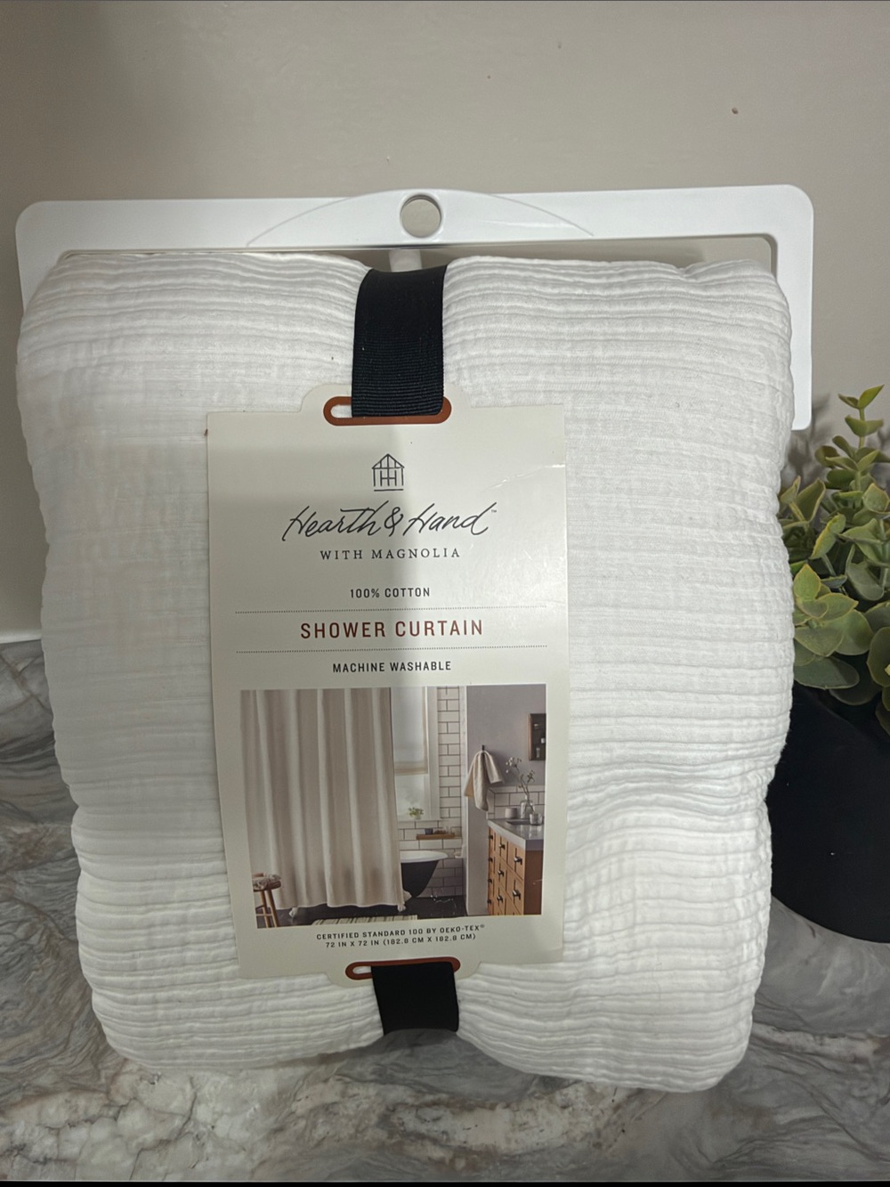 Hearth & Hand White Textured Cotton Shower Curtain